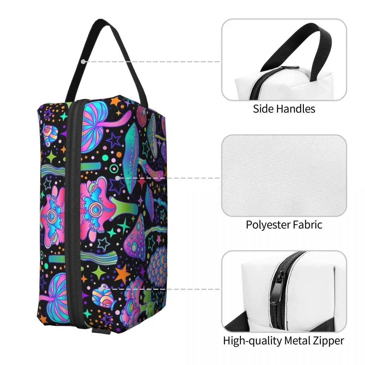 Psychedelic Magic Mushrooms Print Lava Makeup Bag Cosmetic Organizer Storage Dopp Kit Toiletry Cosmetic Bag for Women Beauty view 4