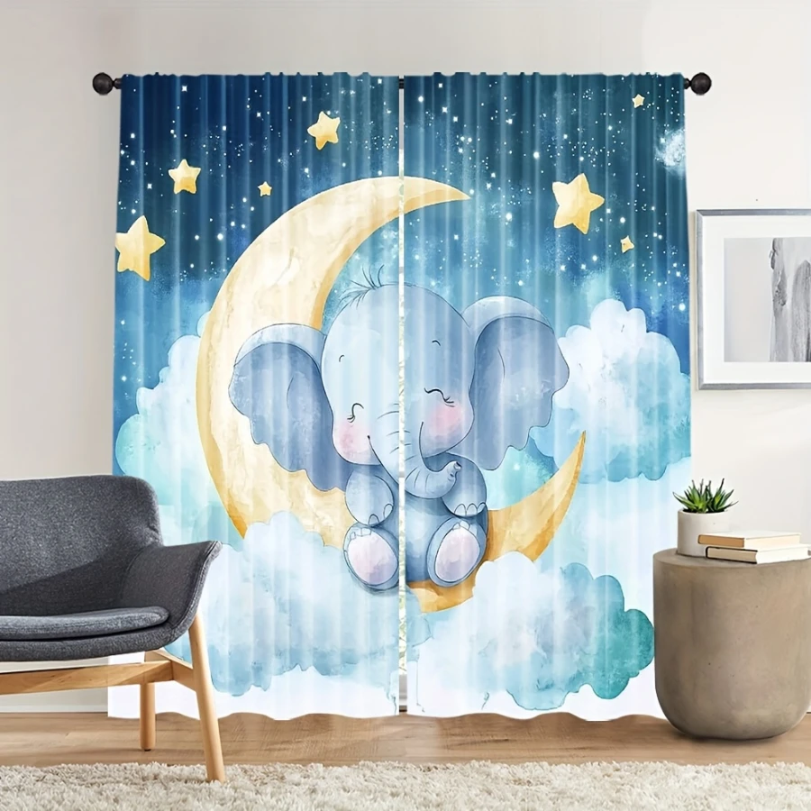 ผ้าม่านพิมพ์ลายดิจิตอล 2 ชิ้น - Baby Nursery Elephant Theme บทวิจารณ์และราคา