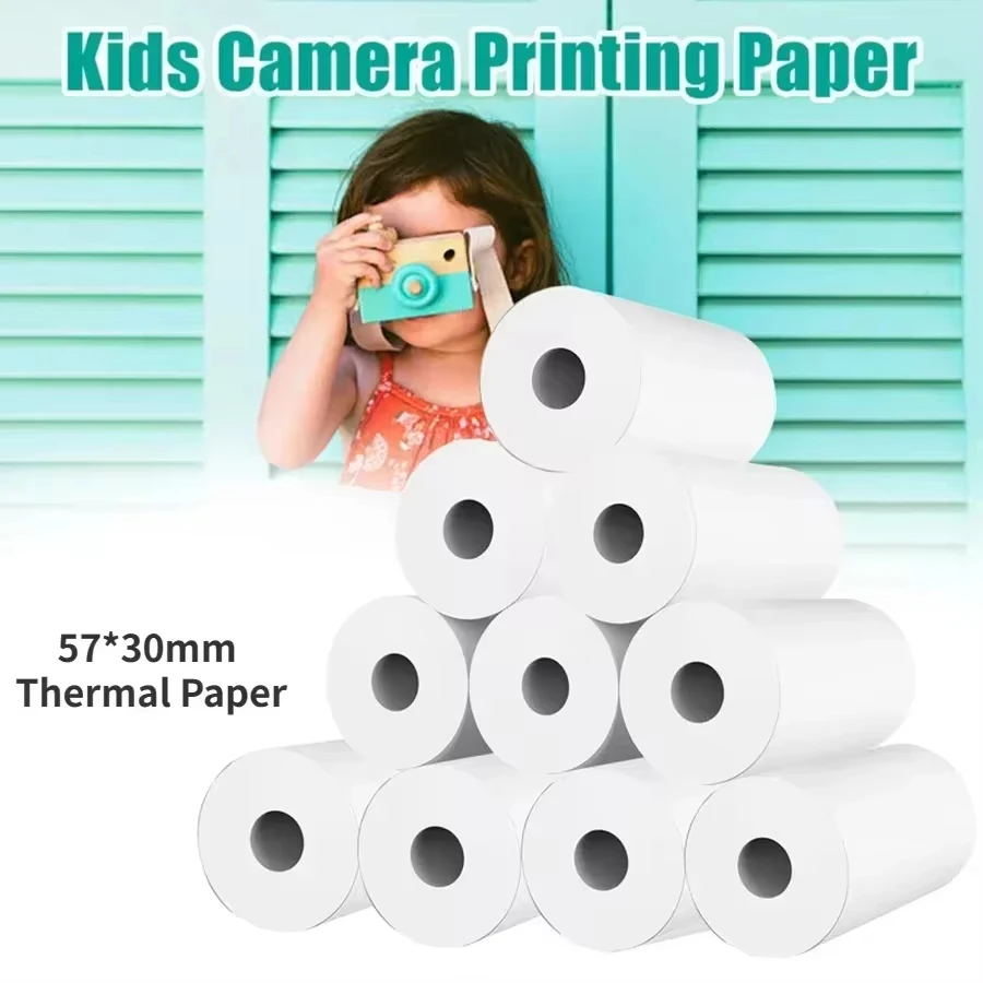 Papel térmico para câmera de impressão instantânea, branco, 57*30mm, papel de impressão para câmeras infantis, acessórios de reposição, peças para crianças