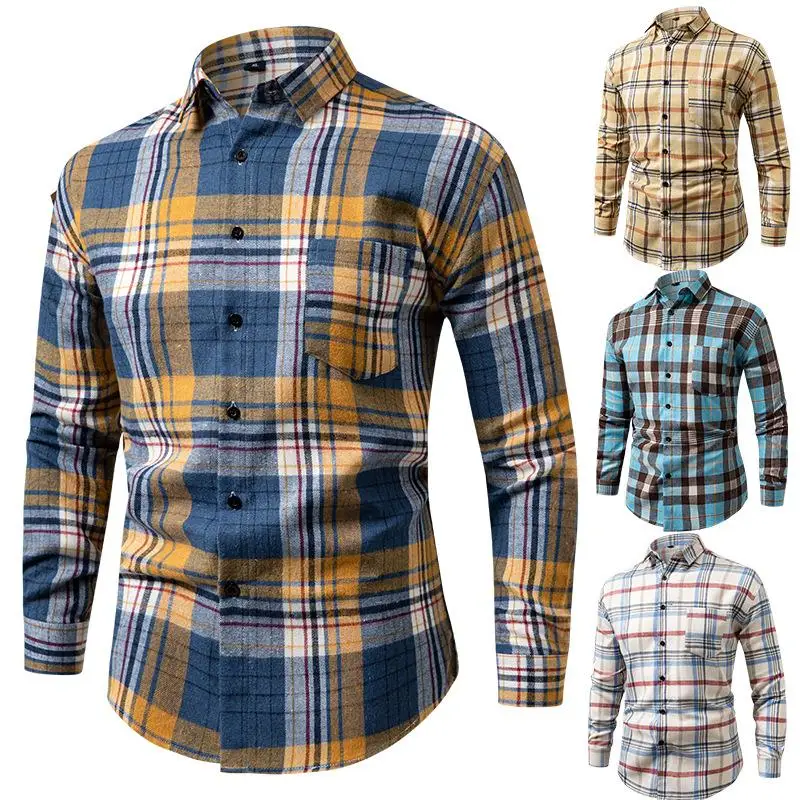 

Trendy Plaid Long Sve Casual irt Men's Faion Outerwear Ciwalk PU Material Collar Not Easy to Deform