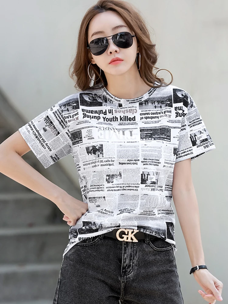 

2024 Summer New Cotton Short Sleeve T-Shirts Women Top Fashion Printing Tee Shirt Soft Loose Casual O-neck Female Tshirt Tops