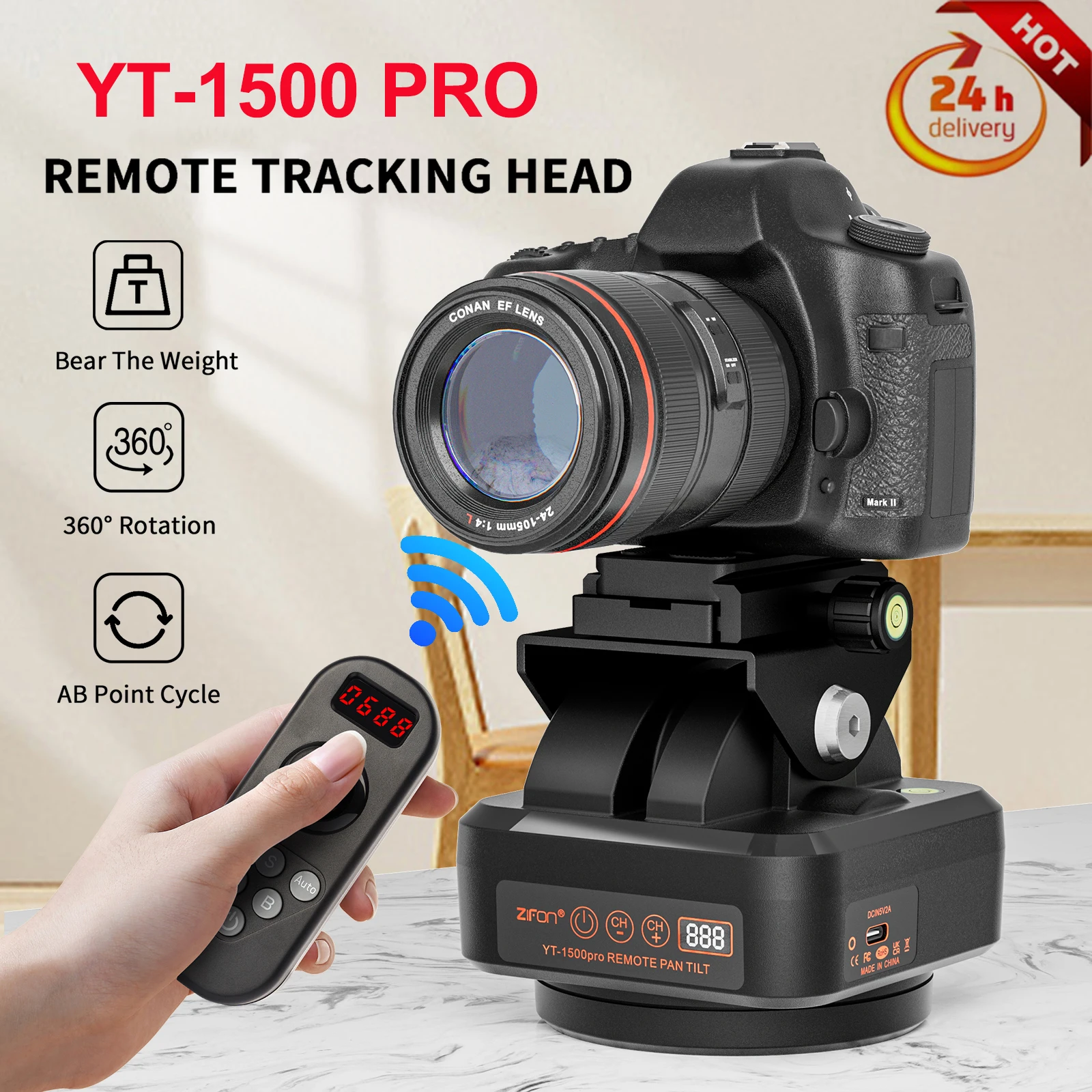 

ZIFON YT-1500 PRO Auto Motorized Rotating Panoramic Head Remote Control Pan Tilt Video Tripod Head Stabilizer Waterproof