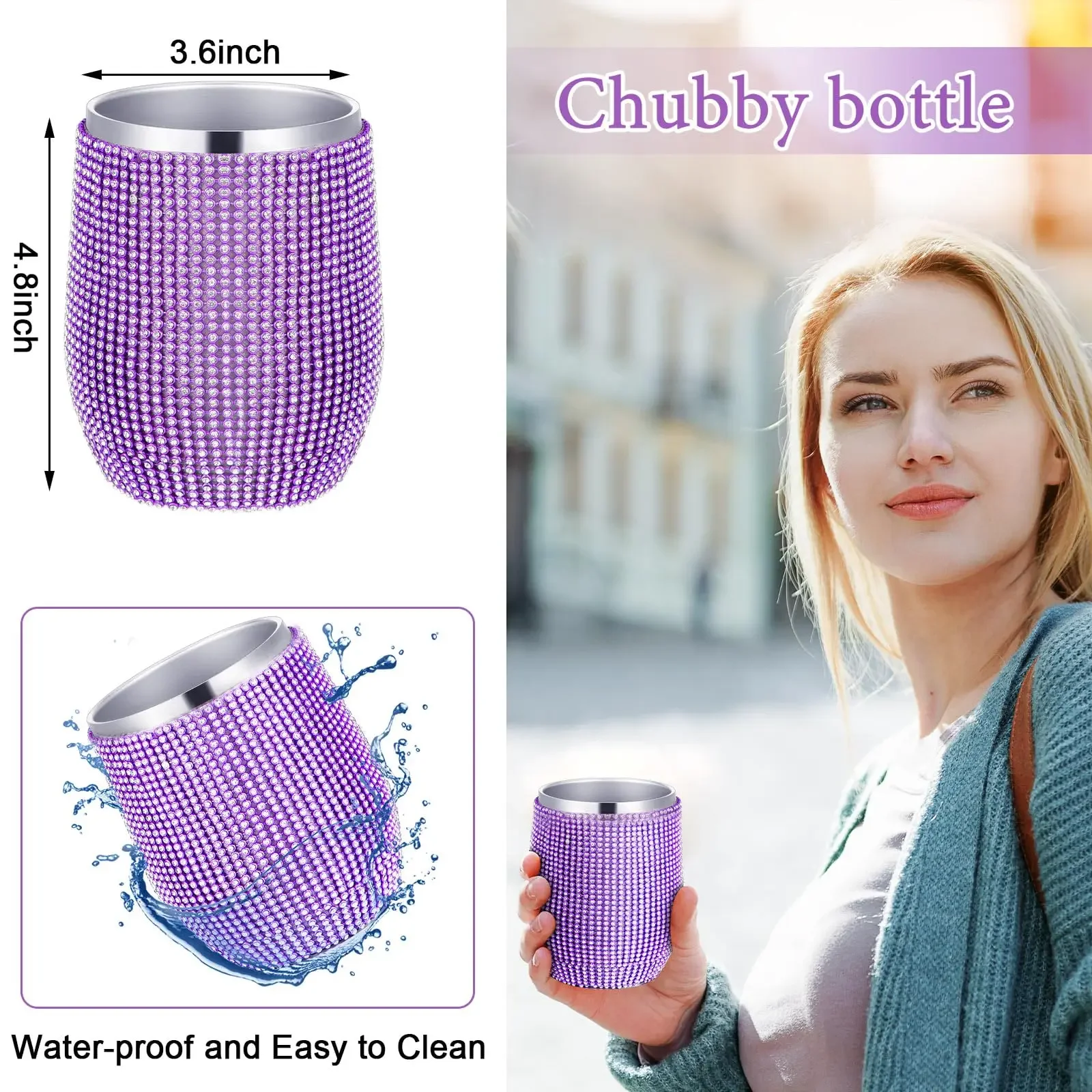 Bling Rhinestone Water Bottle Stainless Steel Thermos Bottle With Chain Tumbler Insulated Cup With Straw Portable Vacuum Flasks