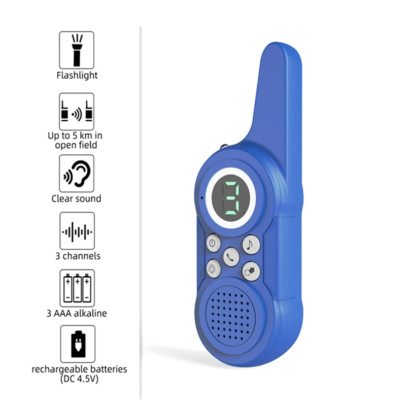 أجهزة اتصال لاسلكية زرقاء طويلة المدى للأطفال ، التخييم في الهواء الطلق مع مصباح يدوي ، لعبة هدية للأطفال من 3 إلى 12 سنة ، 2: