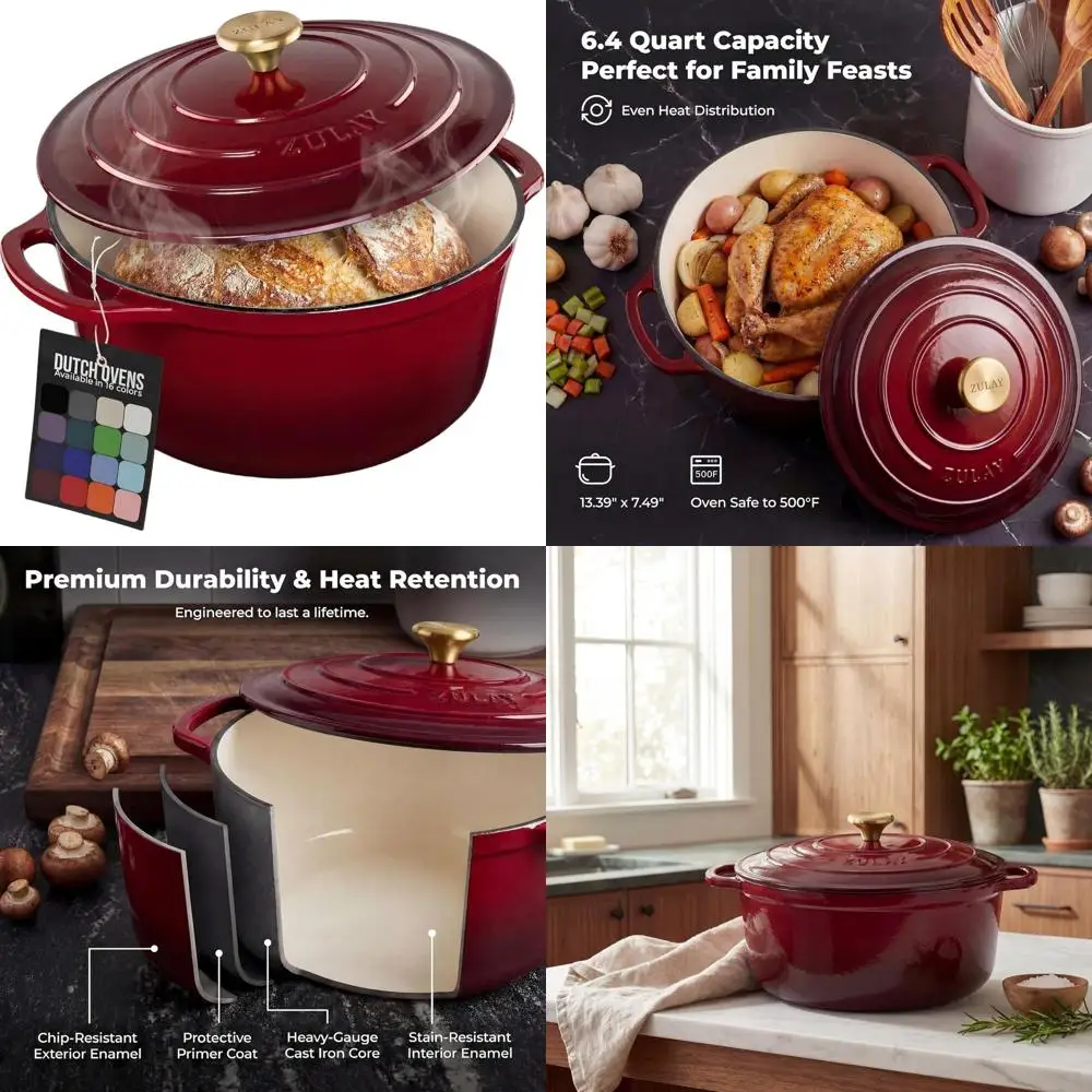 

Чугунная эмалированная жаровня на 6 кварт с крышкой – Прочная посуда для запекания, тушения, приготовления рагу и жарки, пригодная для использования в духовке