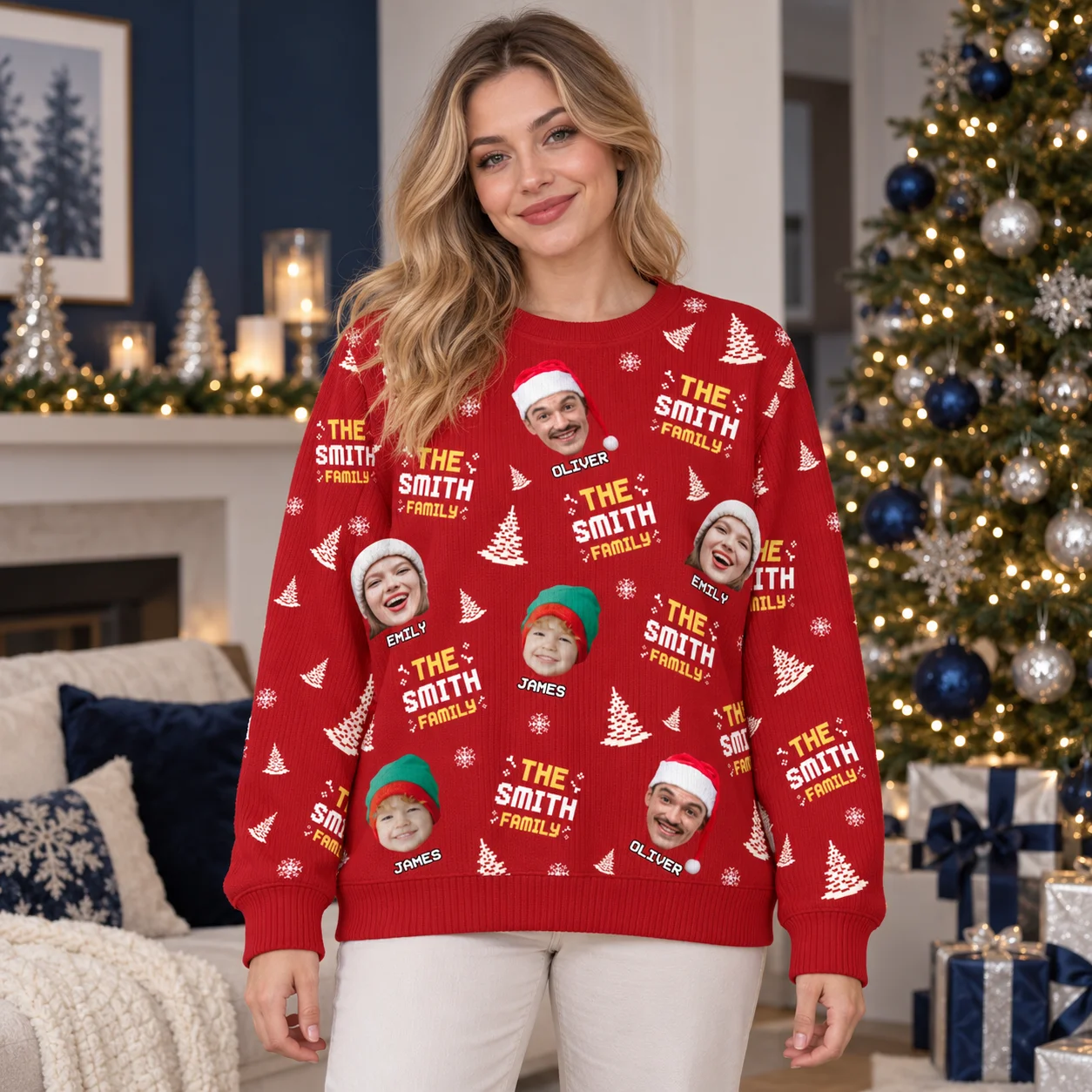 DIY Your Family Photo on Festive Sweaters Ugly Christmas Sweater Custom Photo Crewneck Sweatshirt for Christmas Celebrations