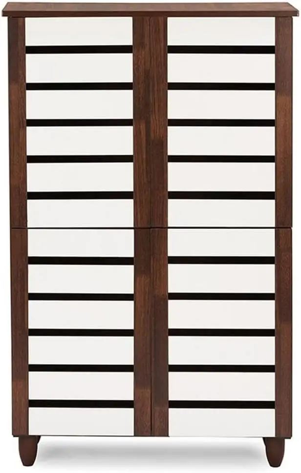 Baxton Studio Wholesale Interiors Gisela Oak and White 2-Tone Shoe Cabinet with 4 Door