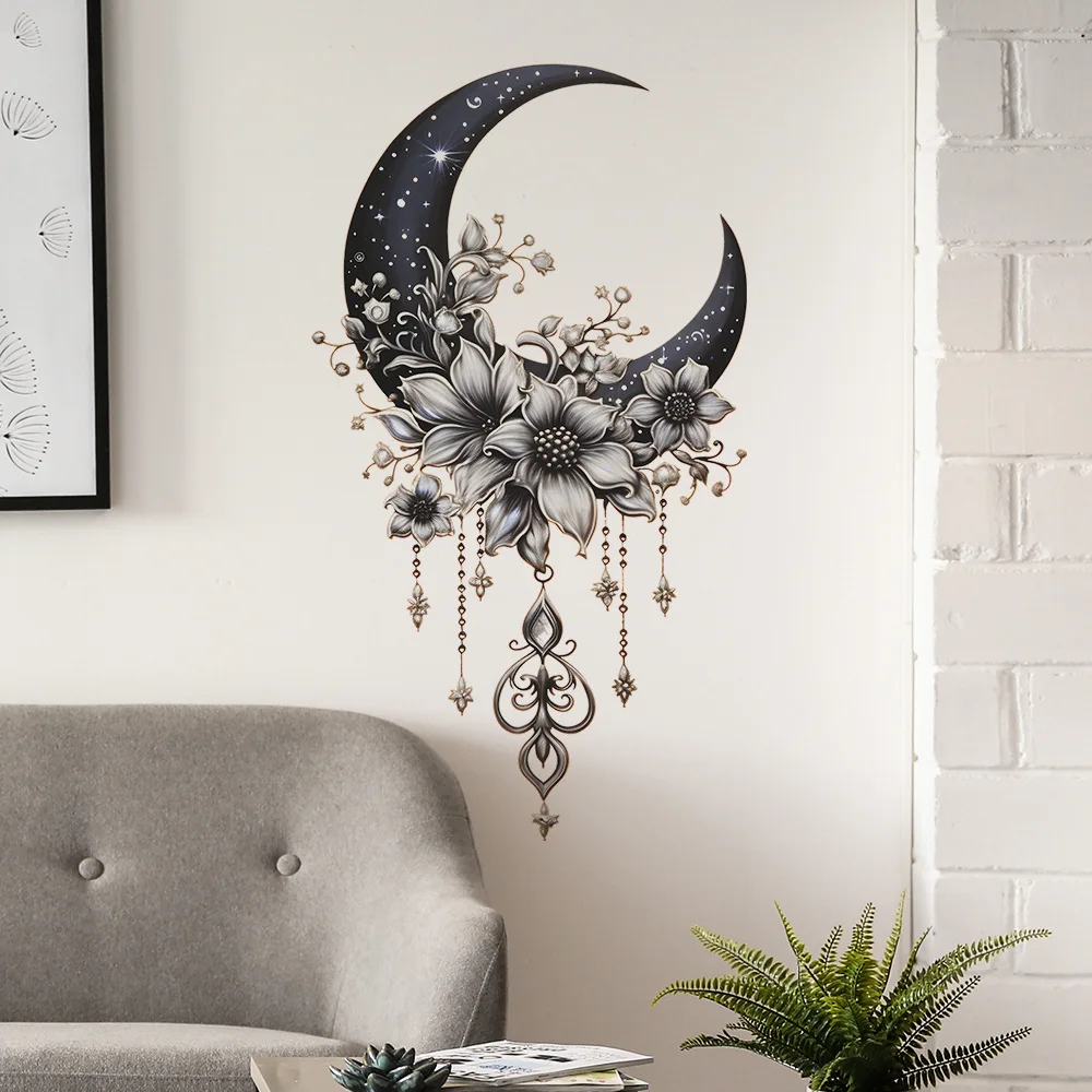 

Moon Flower Vinyl Child Wall Sticker For Girl Room Decoration Wall Decor Furniture Sticker Bedroom Decoration Adhesive Wallpaper