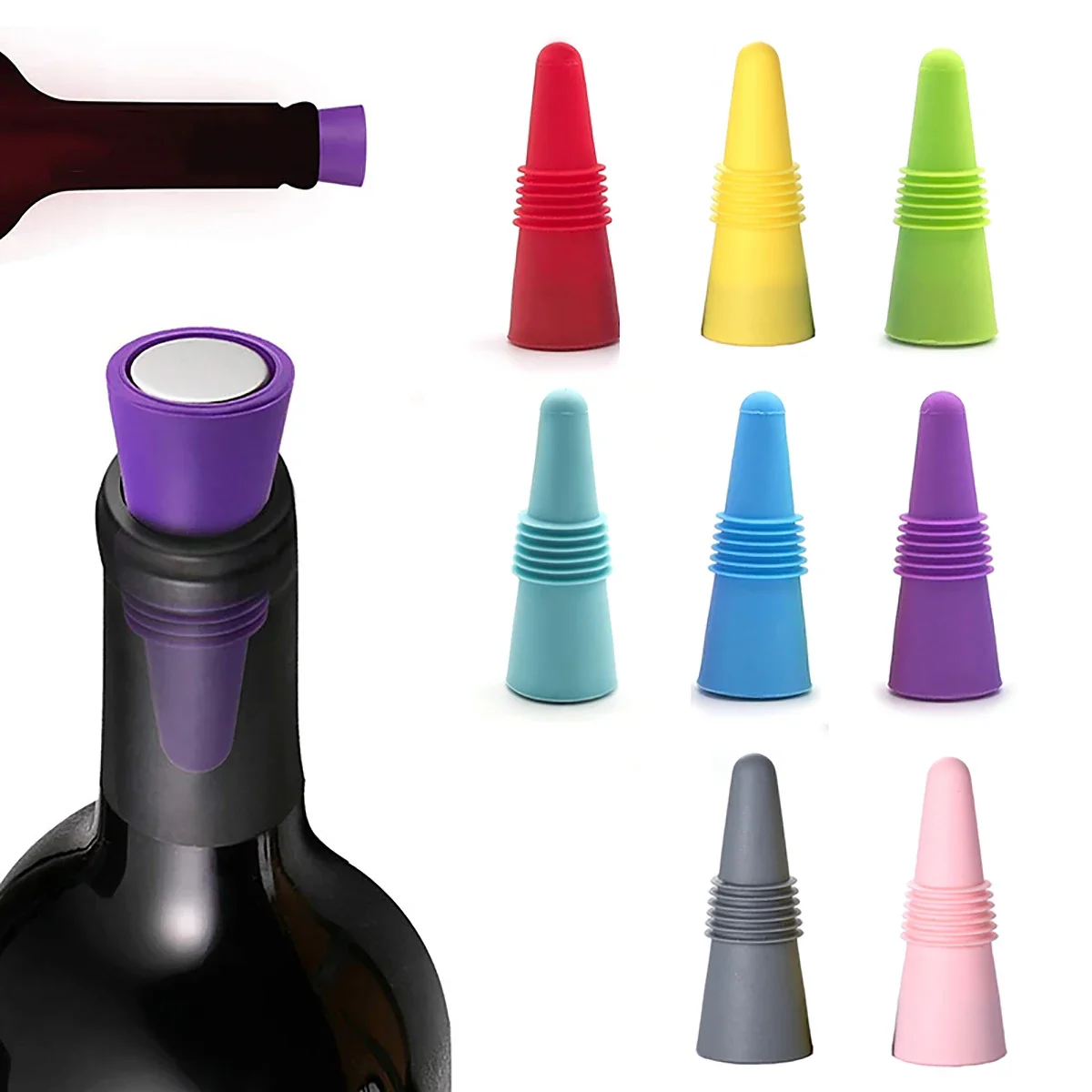

Silicone Wine Bottle Stopper Set Whiskey Tequila Bottle Leak Proof Champagne Bottle Cap Closer Vodka Wine Lid Bar Accessories