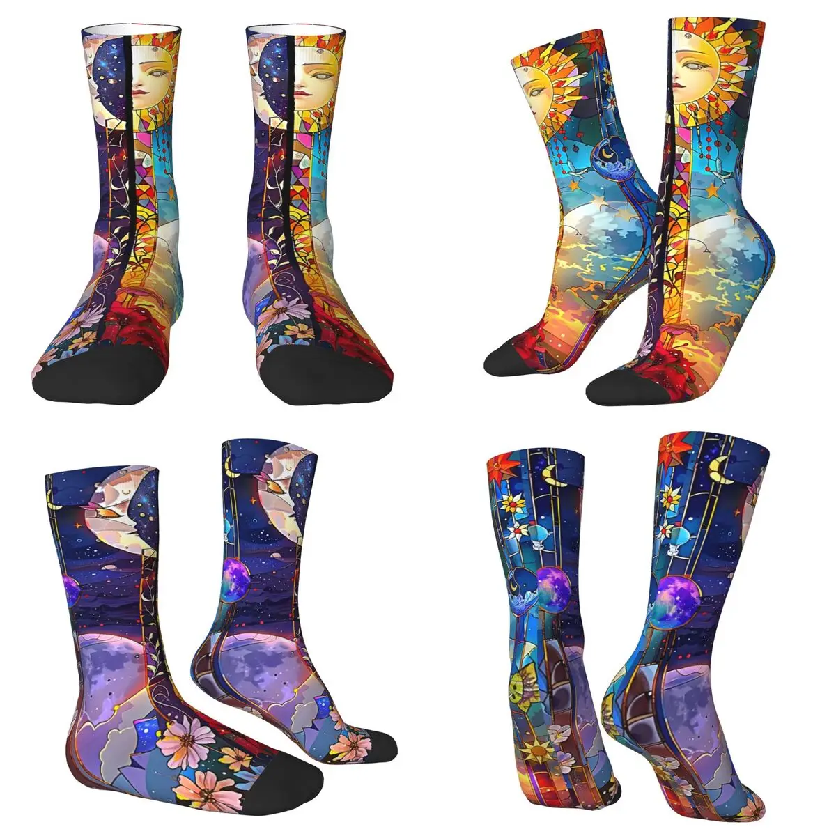 طاقم جوارب العصرية الشمس القمر بوهو كوزموس علم التنجيم الجوارب عارضة الجوارب الطويلة اكسسوارات للرجال النساء هدية عيد ميلاد #2