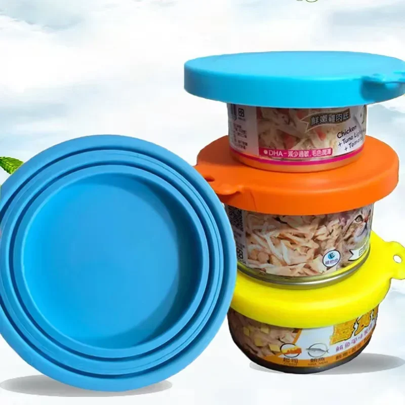 Portable Silicone Dog Cat Canned Lid 2-in-1Food Sealer Spoon Pet Food Cover Storage Fresh-keeping Lids Bowl Dog Accessories