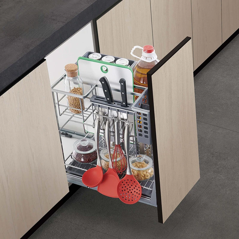 Oulande seasoning basket kitchen cabinet seasoning basket built-in vertical drawer kitchen cabinet storage rack