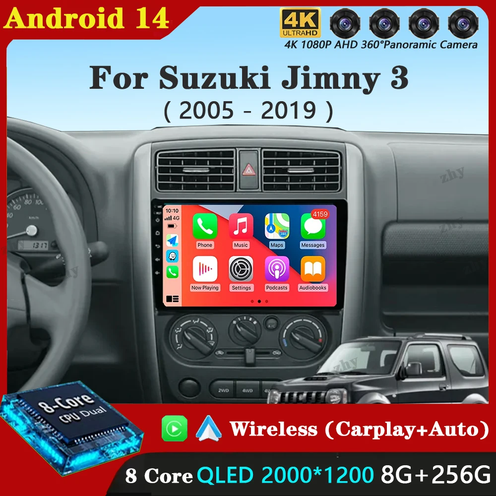 

Android 14 Carplay Car Radio For Suzuki Jimny 3 2005 - 2019 Navigation GPS Multimedia Player WiFi+4G stereo 2 DIN BT 360 camera