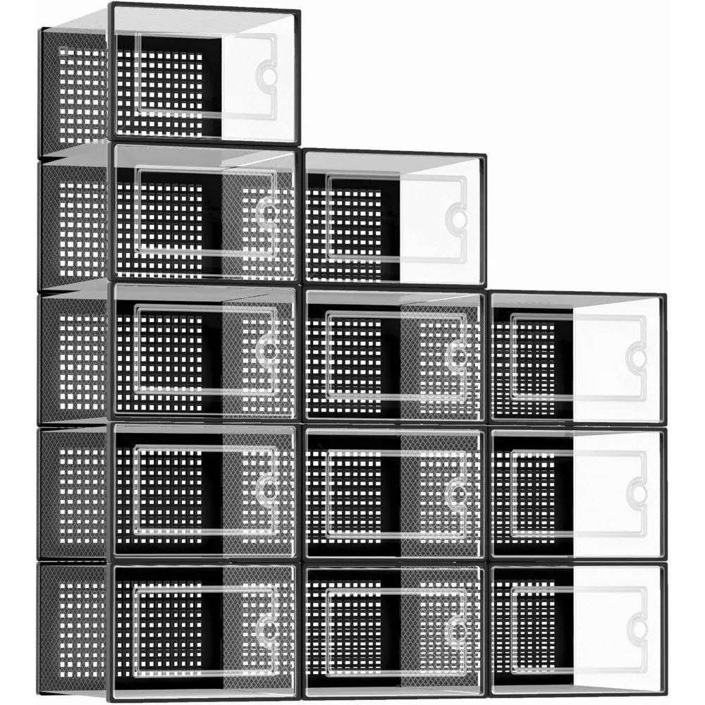 X-Large Shoe Storage Boxes Organizers Clear Plastic Stackable 12 Pack, Shoe Rack & Holder Substitute, Sneaker Containers, Toy S