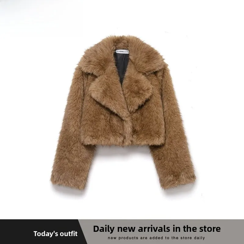 

Модная верхняя одежда с эффектом искусственного меха, новая осенне-зимняя женская коллекция, универсальная модель 3945243, с длинными рукавами и отложным воротником.