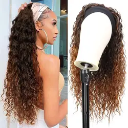 Synthetic Long Wigs Curly Wavy Headband Ombre Blonde Machine Made Heat Resistant for Black Women Girl Daily Party Dating Use