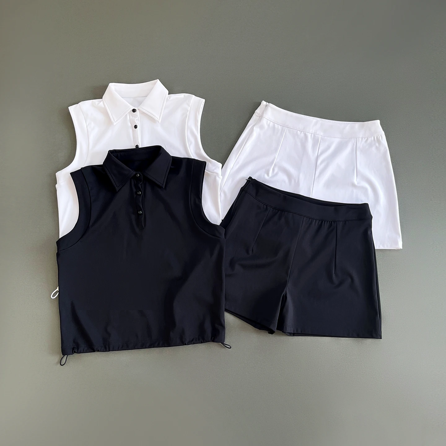 レディース シック サマー 2025 ホワイト ポロクロップ＆ハイウエストスカート ラウンジセット、トレンディな2ピースカジュアルウェア