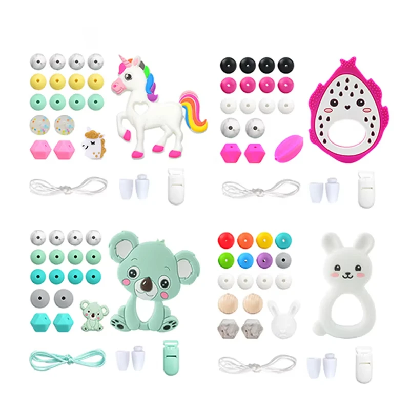 DIY Set Silicone Beads Teether Set Panda BPA Free DIY Custom Pacifier Clip Chain Baby Teething Necklace Toy Pacifier Chain