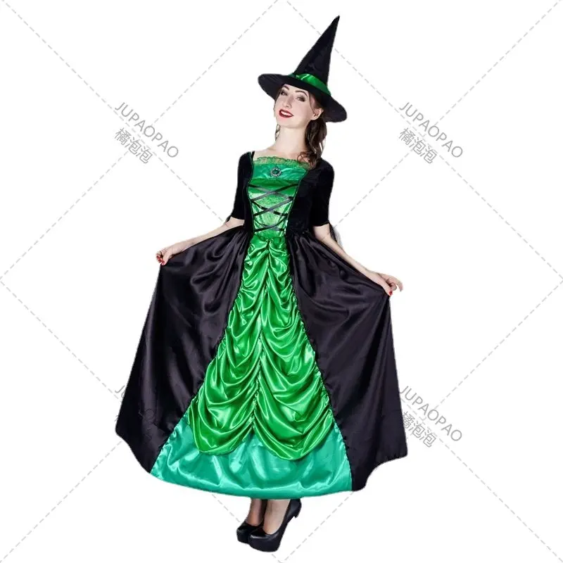 

Halloween Adult Women's Magic Witch Green Long Dress Role Playing Costume Big Girl Witch Party Costume Halloween Live Cosplay