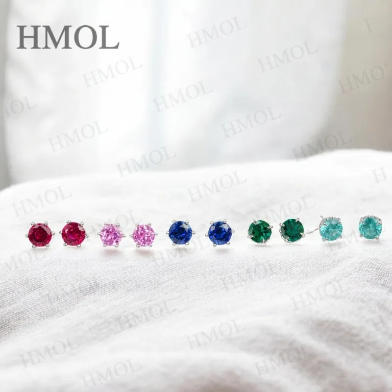 

2.8-5CT Earrings with Round shaped Ruby/Sapphire/Colombia/Padparadscha Paraiba S925 Four-claw/Six-claw Design for Fishion Gift