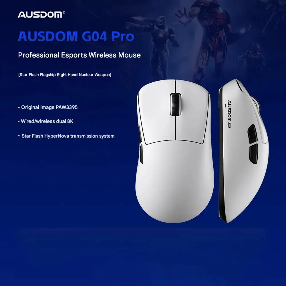 

AUSDOM G04 Ultra Mouse Трехрежимная мышь PAW3395 Paw3950 Беспроводная 8000 Гц Скорость заката Легкие игровые мыши Геймер Стабилизатор Подарок