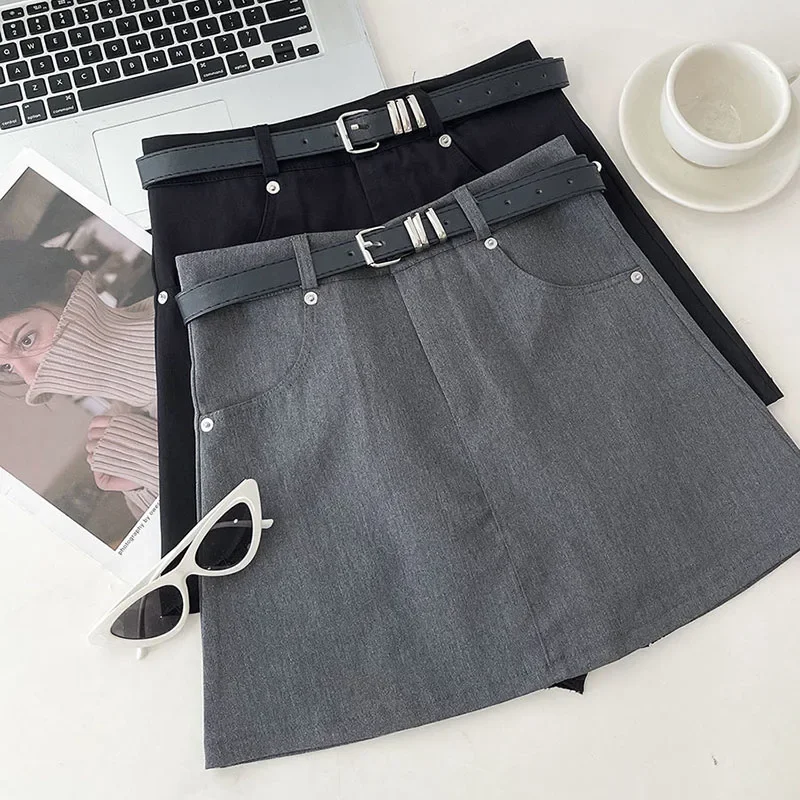 

Lucyever Gray Summer Mini Skirt for Women College Style High Wiast A-Line Skirts Female Casual Simple Anti-Glare Hip Skirt Lady