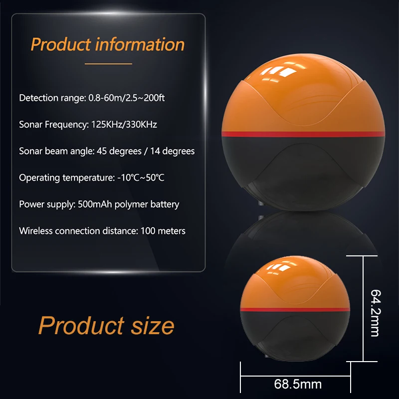 Erchang F68 WiFi صياد السمك مسافة 100 متر عمق 60 متر صيد لاسلكي مناسب لنظام iOS وأندرويد كاشف صدى صيد الأسماك في المحيط