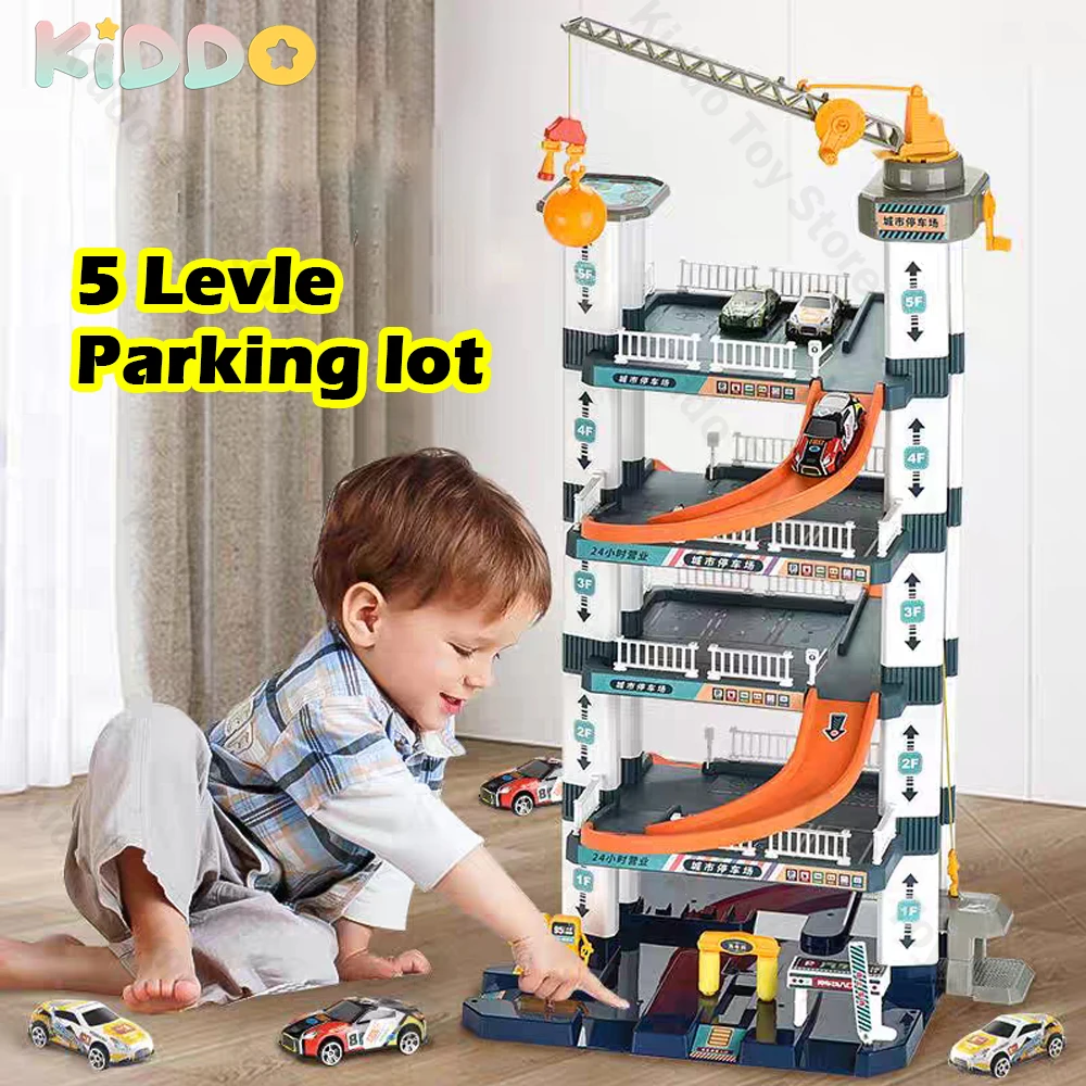 Crianças pista estacionamento edifício carro brinquedo 5 andar de corrida ferroviário carro trem pista montagem mecânica aventura jogo mesa brinquedo crianças presente
