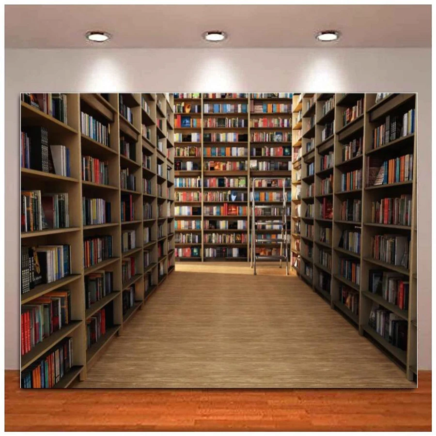 

Photography Backdrop Bookshelf Library For Books Wooden Corridor Interior Floor Baby Photo Background Banner Photo Studio