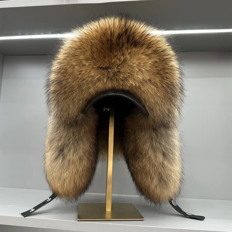 New 100% Genuine Fox Fur Ear-Protecting Hat Men Real Raccoon Fur Hat Women Winter Warm Fur Real Sheep Leather Snow Hat