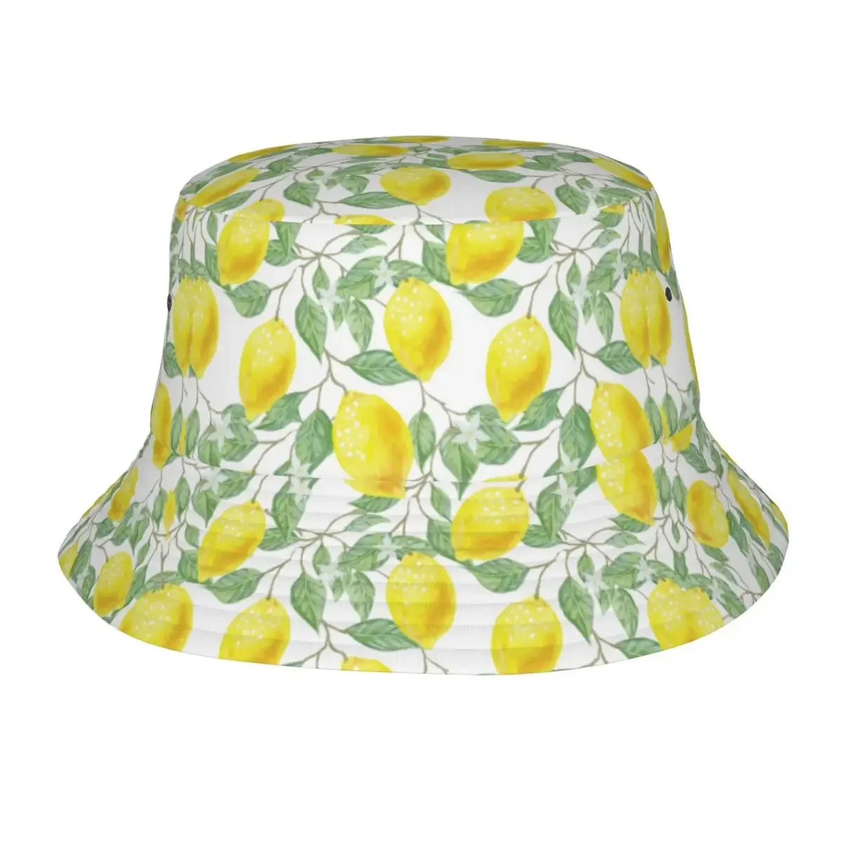 Watercolor Summer Lemon Pattern Lover Unisex Bucket Hats Custom Summer Beach Sun Botanical Art Citrus Fruit Hat