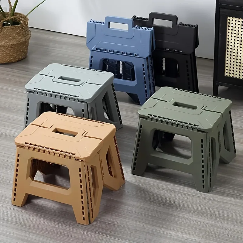 Heavy-Duty Thickened Portable Folding Stool with Handle - 1 Pack Square Plastic Collapsible Stool for Indoor, Gatherings, Picnic