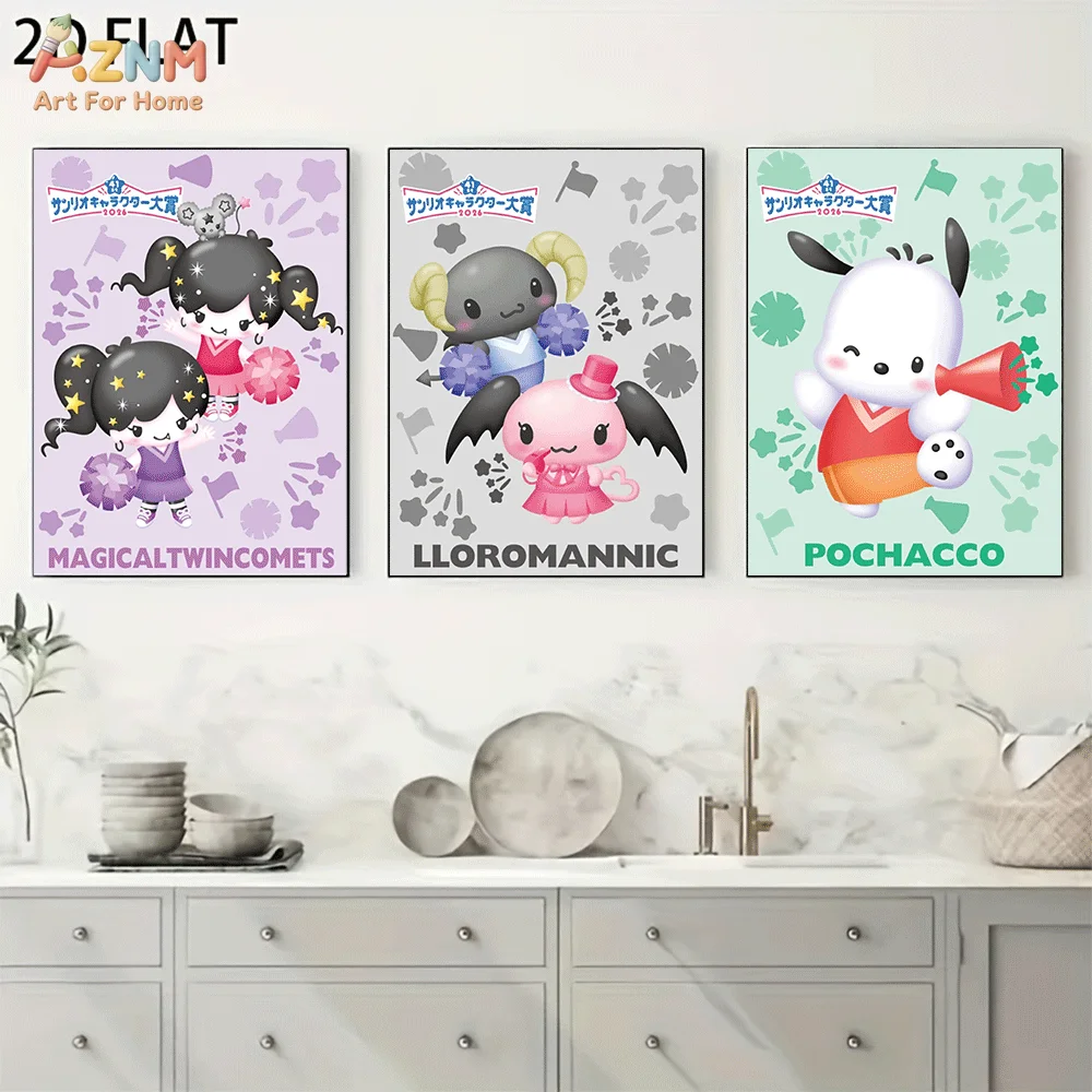 AZNM Magicaltwincomets Lloromannic Pochacco Frameless Canvas Wall Art, Cheerleader Cartoon Poster, Cute Kawaii Aesthetic Home Be