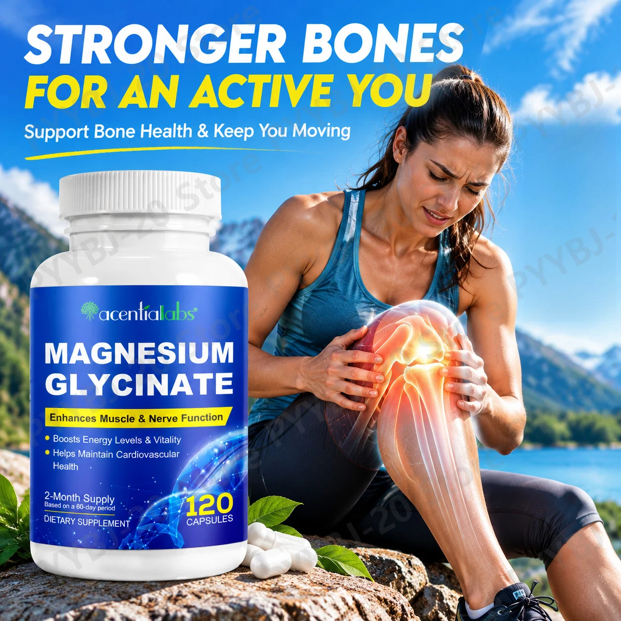 Acentiallabs Magnesium Glycinate Capsules Promote Bone Health Improve Sleep Quality Build Muscle Strength Magnesium 120 Capsules