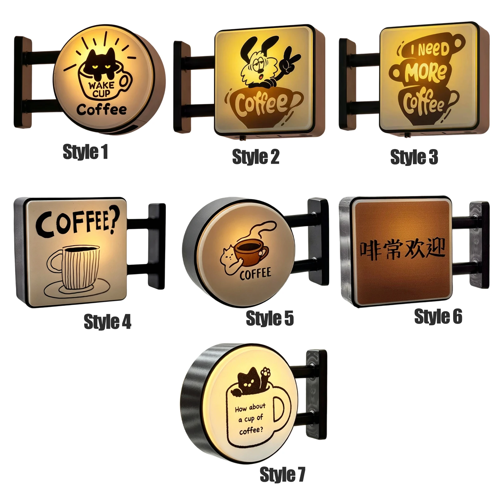 Glowing Coffee Shop Fridge Magnet Warm Light Creative Mini Atmosphere Lights Multi-Purpose for Entryway/Bedroom/Bedside