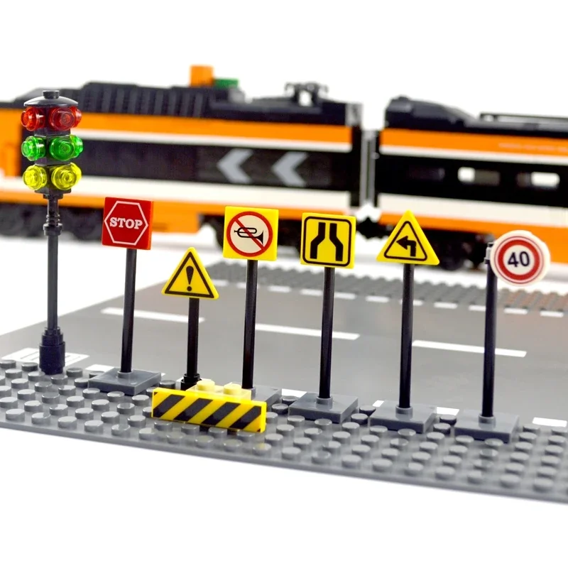 Décennie s de construction de panneaux de signalisation de ville, briques de signalisation de route, kits de modèles de feux de circulation, accessoires compatibles avec toutes les marques