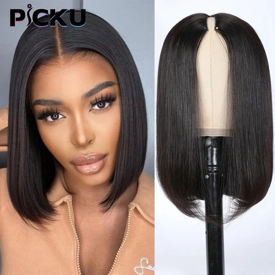 Straight Short Bob Wig V Part Wig Human Hair No Leave Out Thin Part Peruvian Hair Wigs for Women Short Wigs U Part Wig