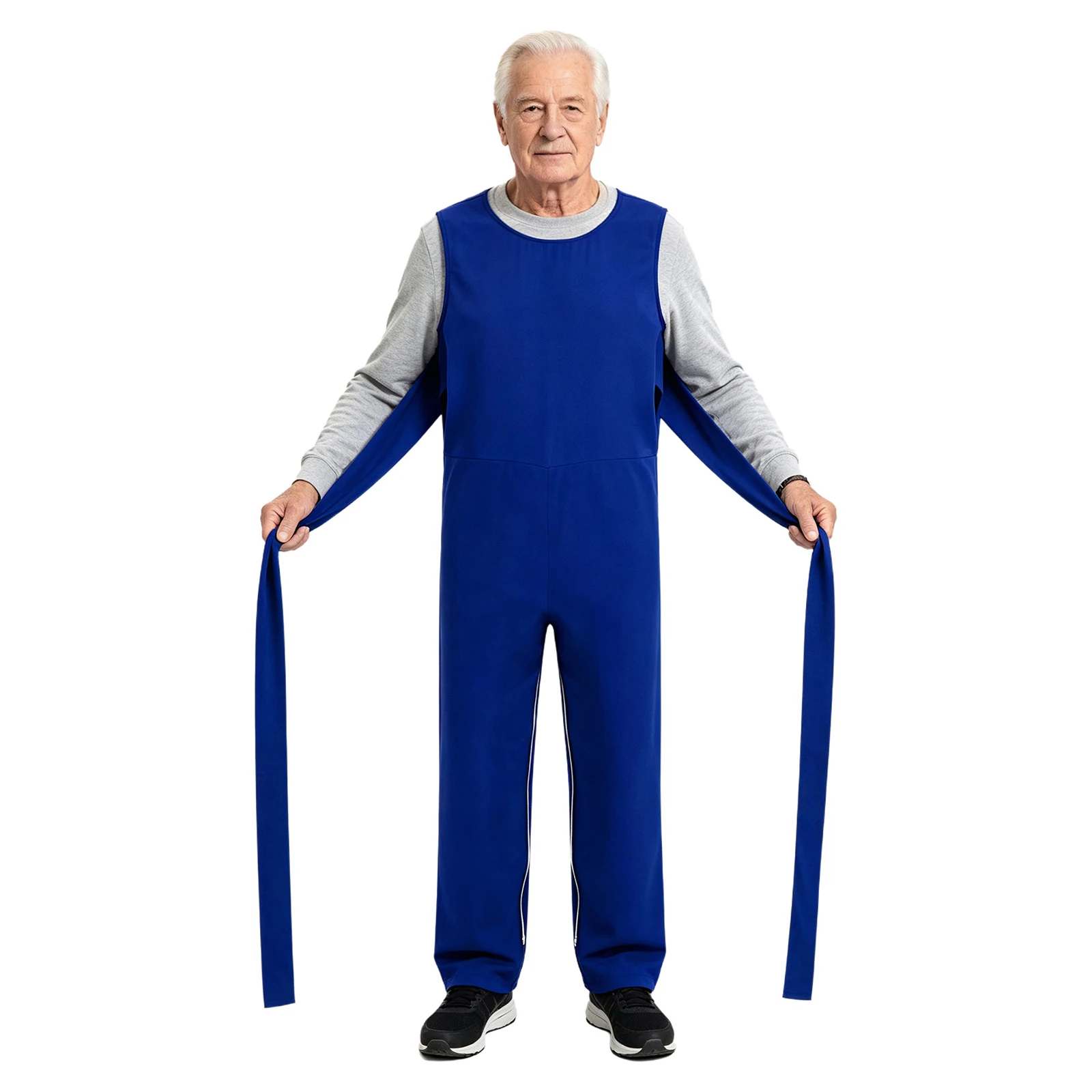 Mens Elderly Restraint Clothes Adaptive Jumpsuit Sleeveless Back Zipper Crotch Bodysuit with Straps for Wheelchair Special Needs