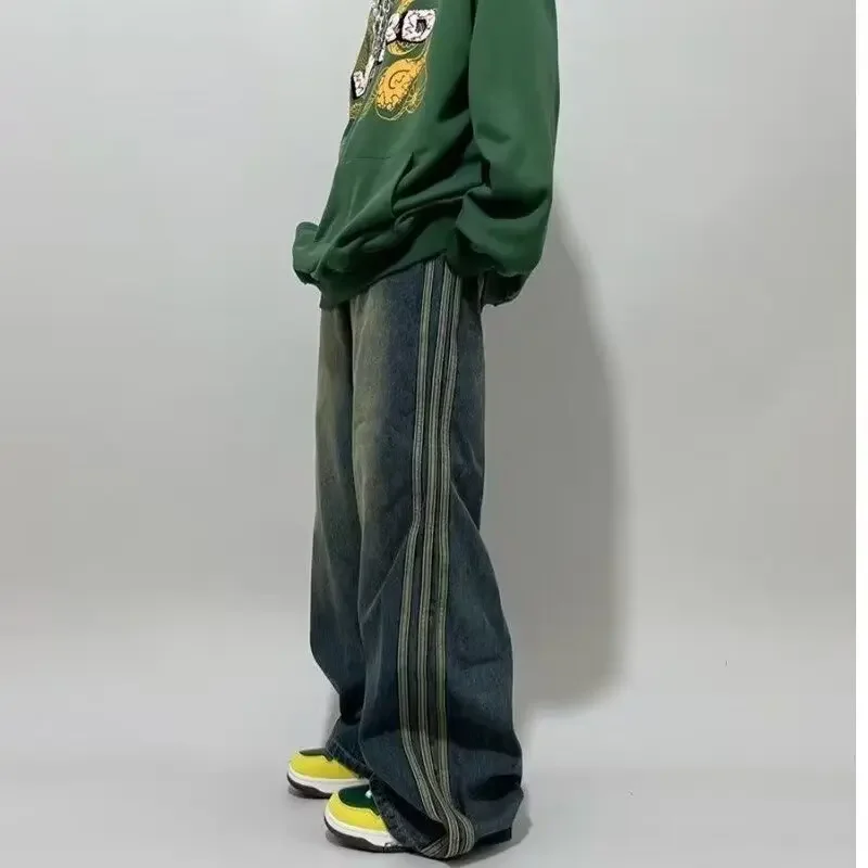 جينز بأرجل مستقيمة بقصة فضفاضة للرجال والنساء ، سراويل بأرجل واسعة ، طراز امريكي عصري ، سراويل غير رسمية ، موسم الربيع والخريف