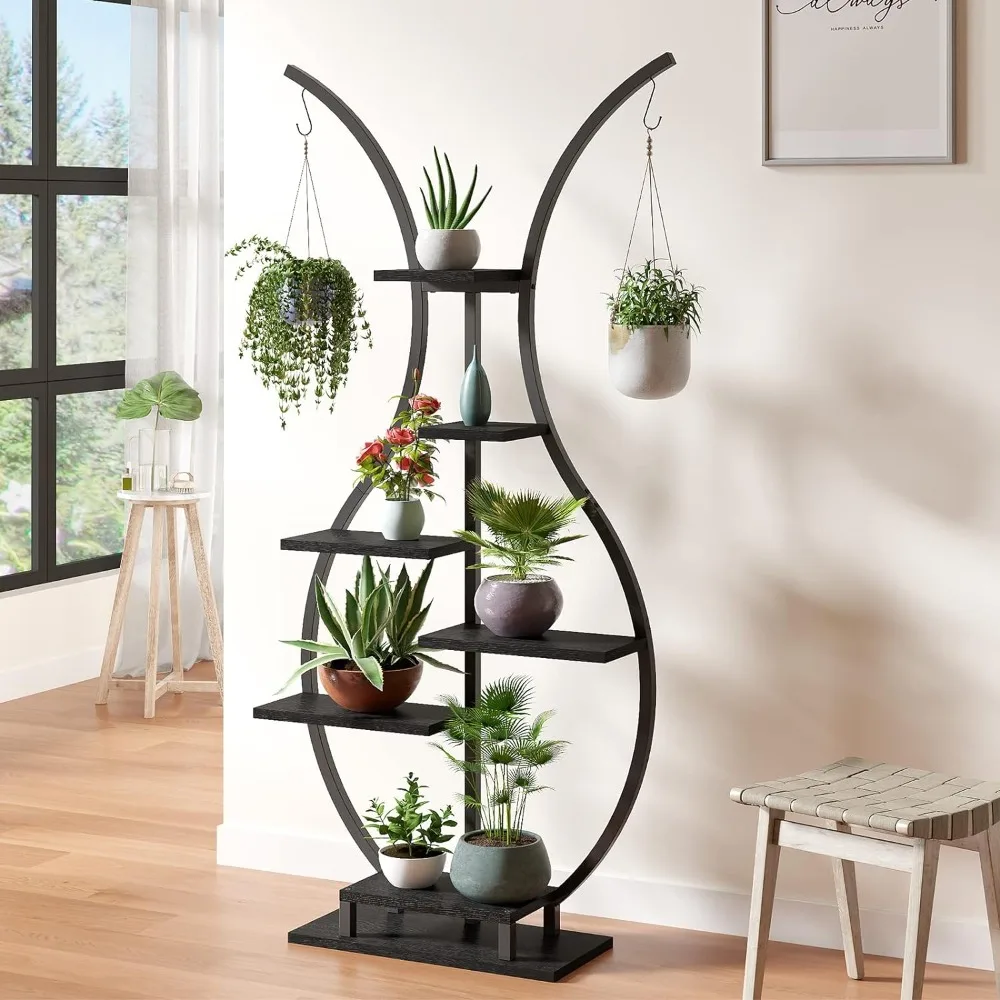 

YOLENY 6 Tier Plant Stand Indoor, Vase-Shape Plant Shelf with Hanging Hook, Multiple Planter Display for Home Decor