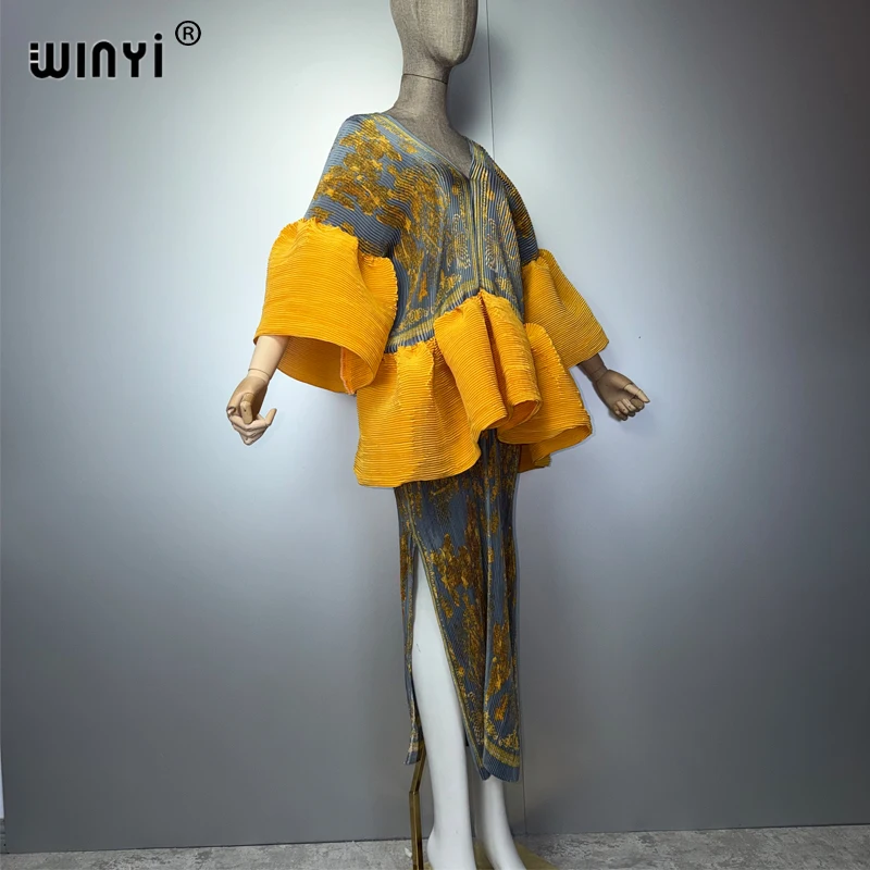 WINYI Retro Pleated Slim Dress for Muslim Women Elastic Beach Cover up Kaftan Abaya Dubai Luxury Long down Holiday Evening Wear