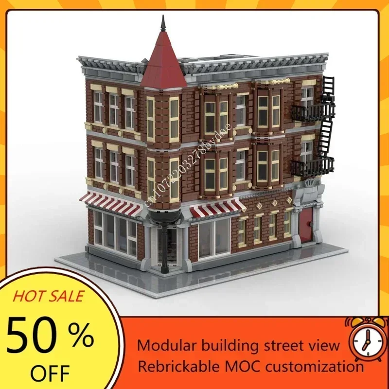 

4497 шт., угловой модульный MOC, изготовленная на заказ модель с видом на улицу, креативная архитектура, образовательная сборка, игрушка-головоломка в подарок