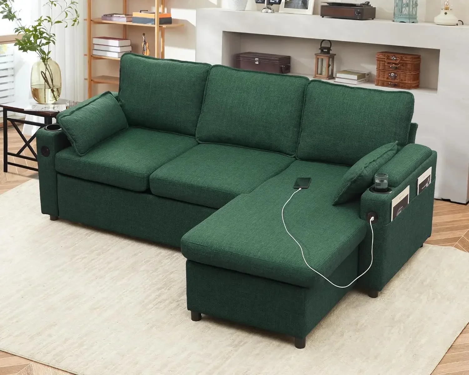 Para sofá cama, sofás seccionales extraíbles 2 en 1 con almacenamiento, USB, portavasos, sofás seccionales hinchables