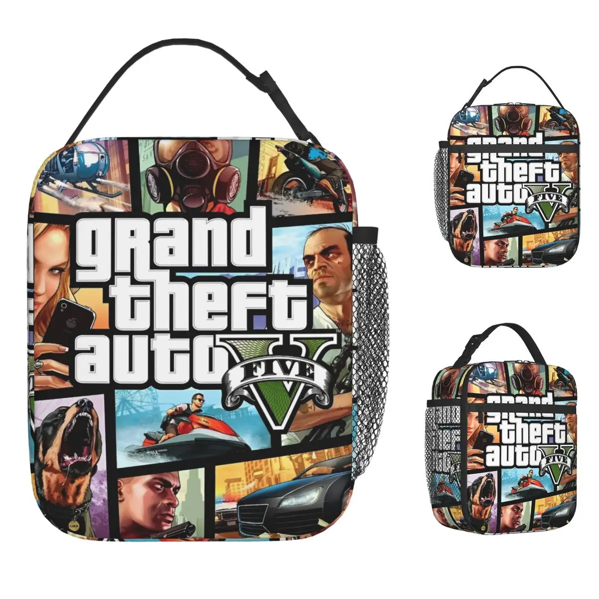 

Grands Theft Autos Lunch Bag Video Game Aesthetic Lunch Box Travel Portable Zipper Thermal Tote Handbags