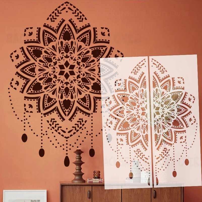 

56 см - 113 см трафарет с мандалой для декора, настенная штукатурка, декоративный шаблон для краски, шпаклевки, декоративная плитка, рисунок S319