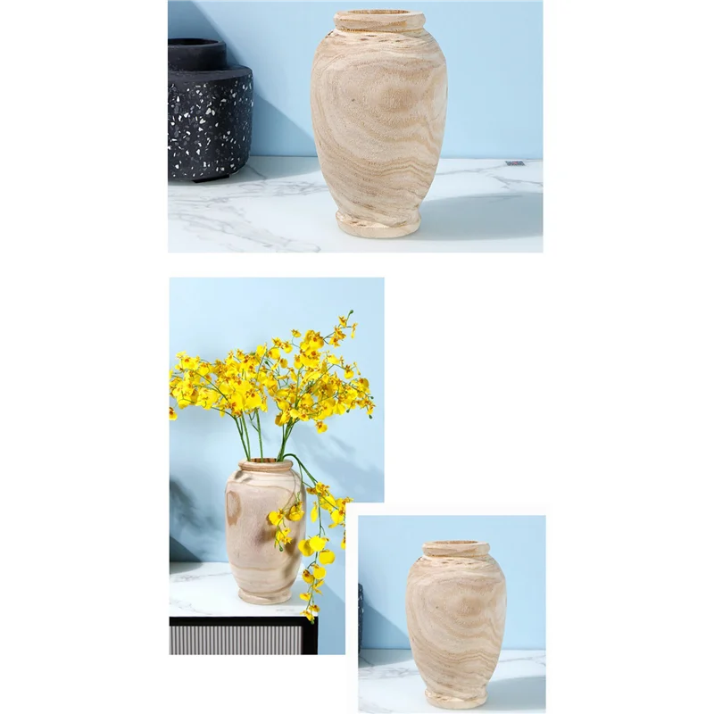 AAAF 5X Wooden Vase Decoration Living Room Table Solid Wood Ware Flower Bottle Ornament Home Decoration