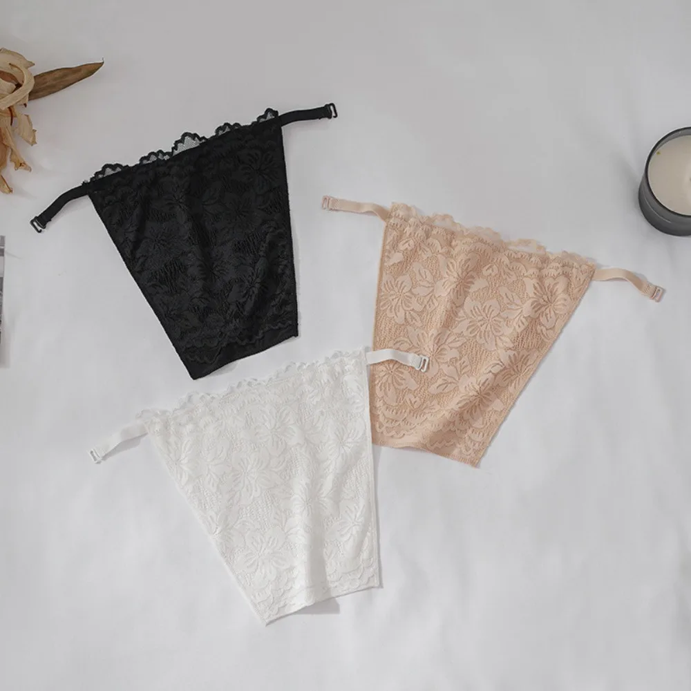 

Double Layer Strapless Insert Wrapped Chest Transparent Floral Lace Flower Anti-Glare Tube Top Invisible Clip on Bralette