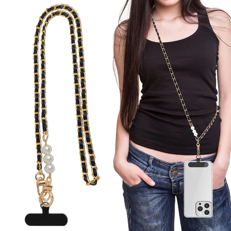 ロングクロスボディ電話ストラップクラシックエレガントなパールリストチェーン女性ネックショルダー抗ロストストラップ iPhone サムスンユニバーサル