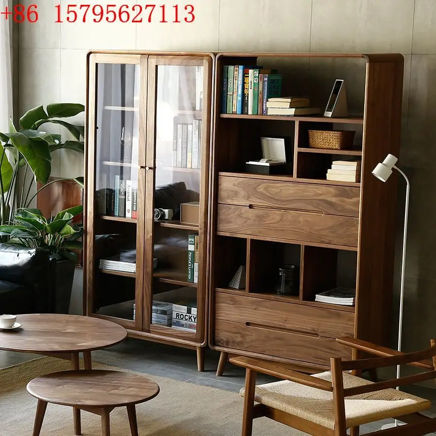 

Книжный шкаф из североамериканского черного ореха, полностью из массива дерева, простой скандинавский шкаф для хранения вещей.