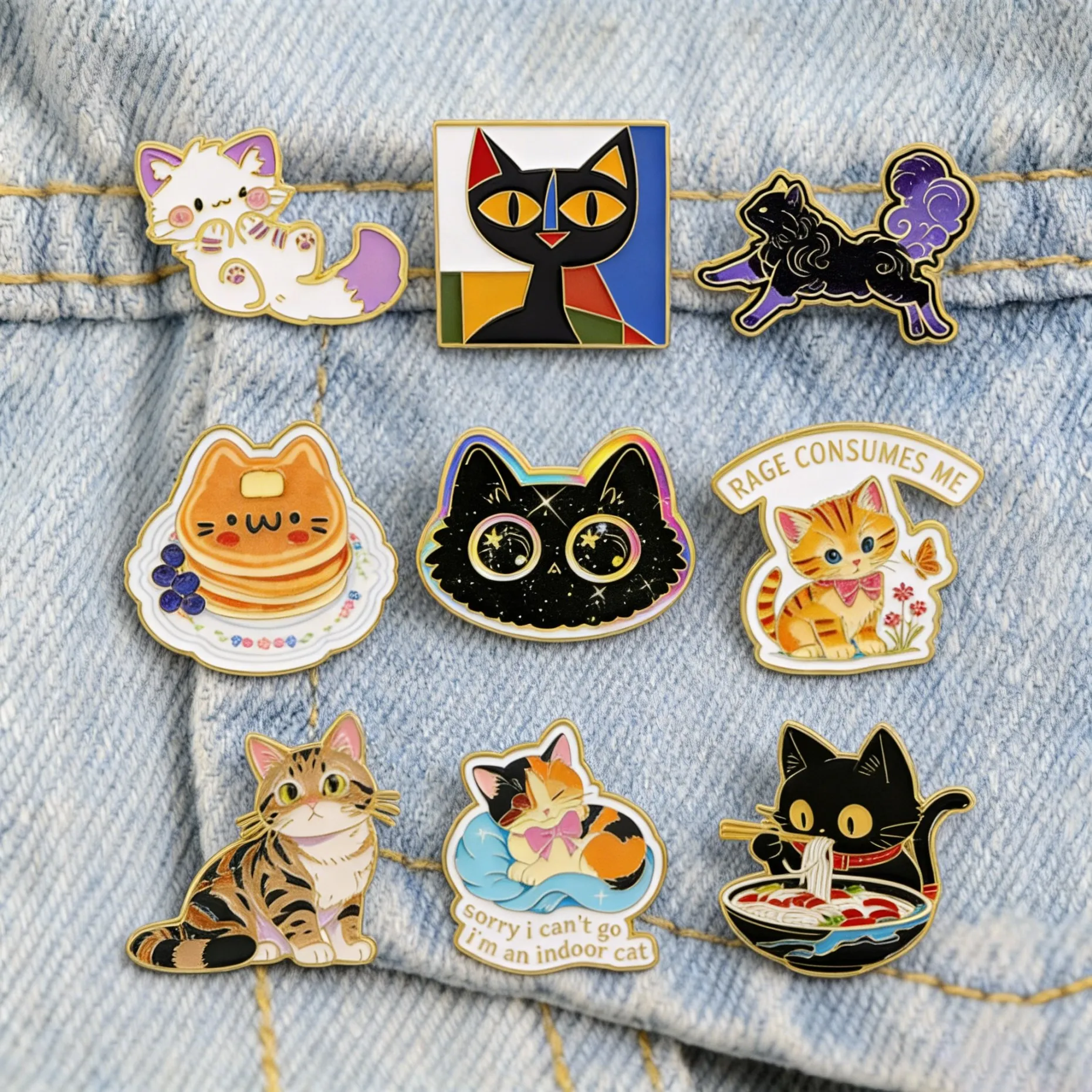 Spille smaltate a forma di gatto carino, spille a forma di gatto galattico Kawaii, spille divertenti a forma di animale dei cartoni animati, gioielli regalo per amanti dei gatti e decorazioni per zaini